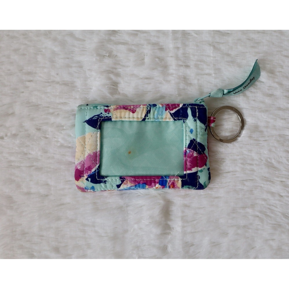 Vera Bradley Marian Floral Zip ID Case Keyring Coin Purse Wallet Card‎ Holder